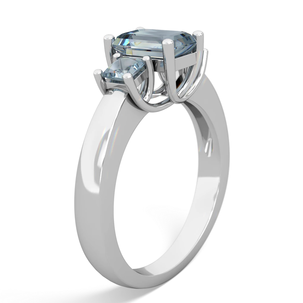 White Topaz Three Stone Emerald-Cut Trellis 14K White Gold ring R4021