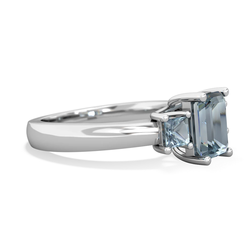 London Topaz Three Stone Emerald-Cut Trellis 14K White Gold ring R4021