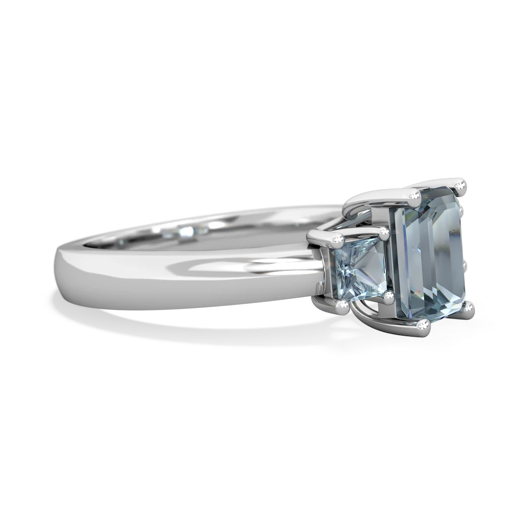 White Topaz Three Stone Emerald-Cut Trellis 14K White Gold ring R4021