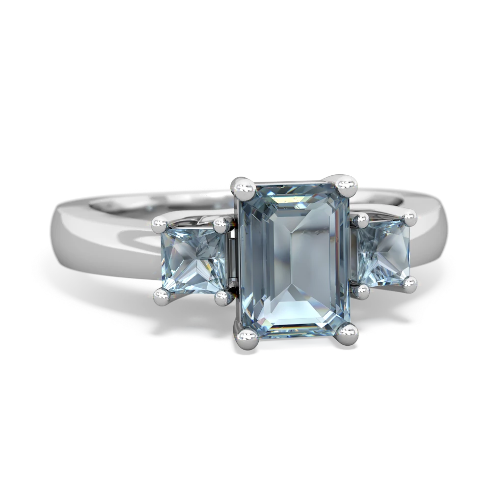 Blue Topaz Three Stone Emerald-Cut Trellis 14K White Gold ring R4021