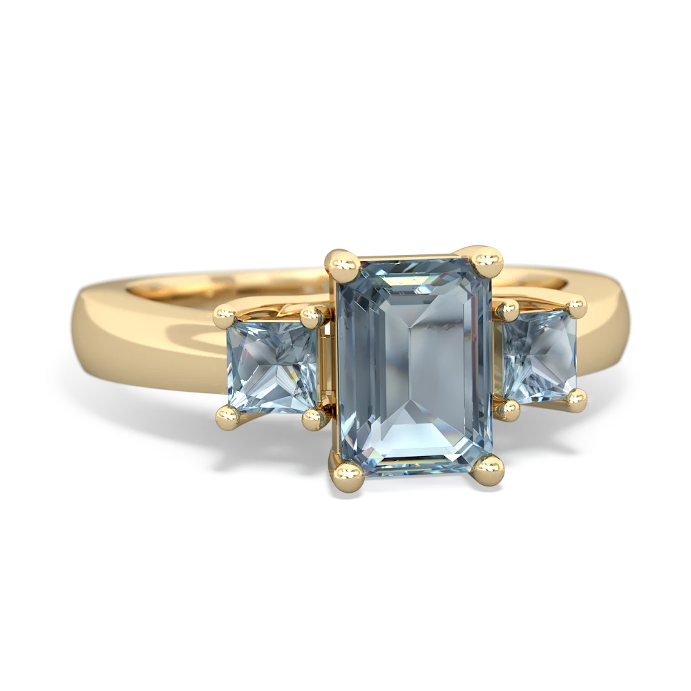 Lab Ruby Three Stone Emerald-Cut Trellis 14K Yellow Gold ring R4021