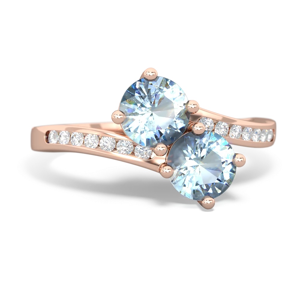 Aquamarine Channel Set Two Stone 14K Rose Gold ring R5303