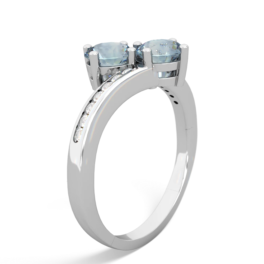 Aquamarine Channel Set Two Stone 14K White Gold ring R5303