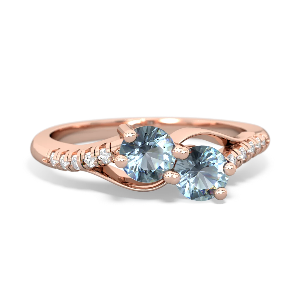 Aquamarine Infinity Pave Two Stone 14K Rose Gold ring R5285