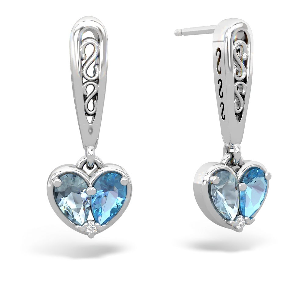 Aquamarine Filligree Heart 14K White Gold earrings E5070