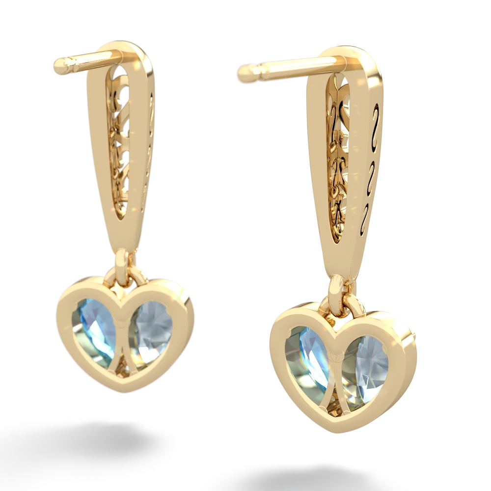 Aquamarine Filligree Heart 14K Yellow Gold earrings E5070