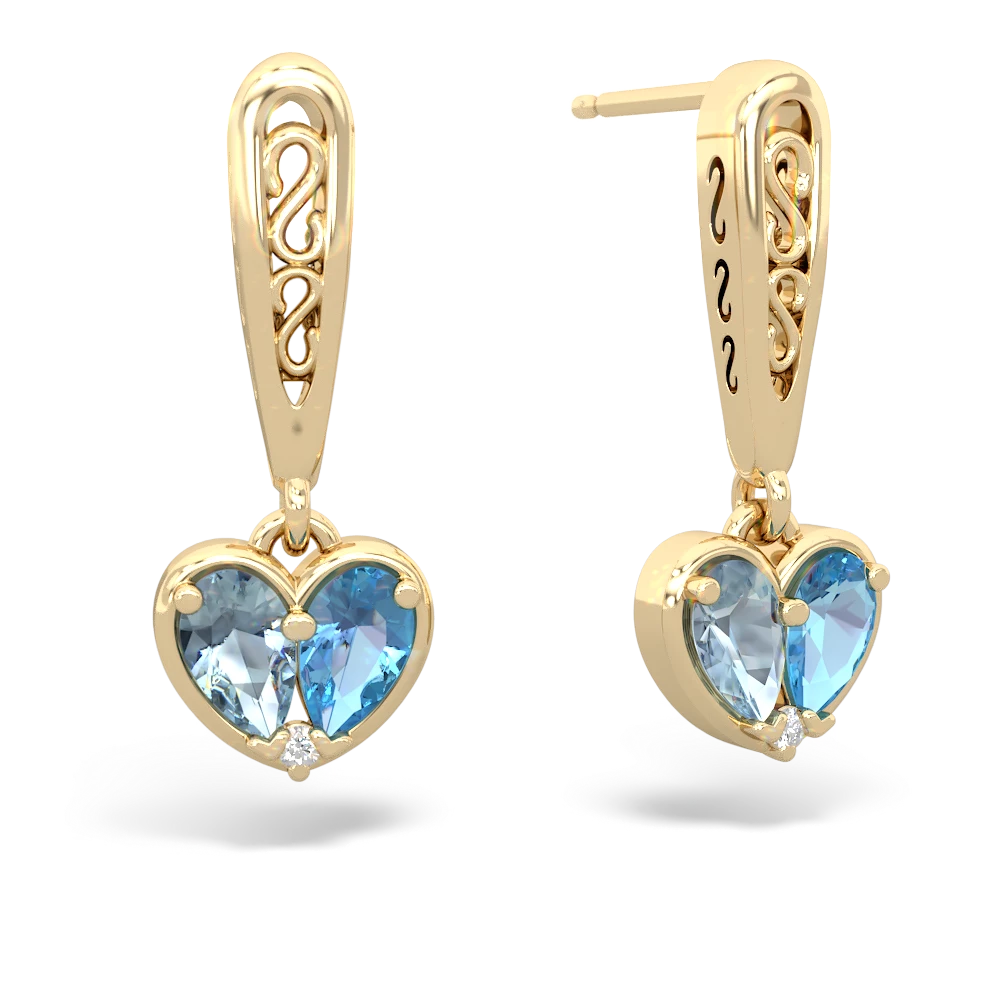 Aquamarine Filligree Heart 14K Yellow Gold earrings E5070