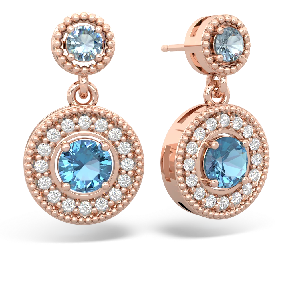 Aquamarine Halo Dangle 14K Rose Gold earrings E5319