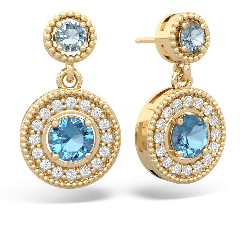 Aquamarine Halo Dangle 14K Yellow Gold earrings E5319