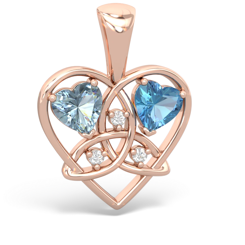 Aquamarine Celtic Trinity Heart 14K Rose Gold pendant P5331