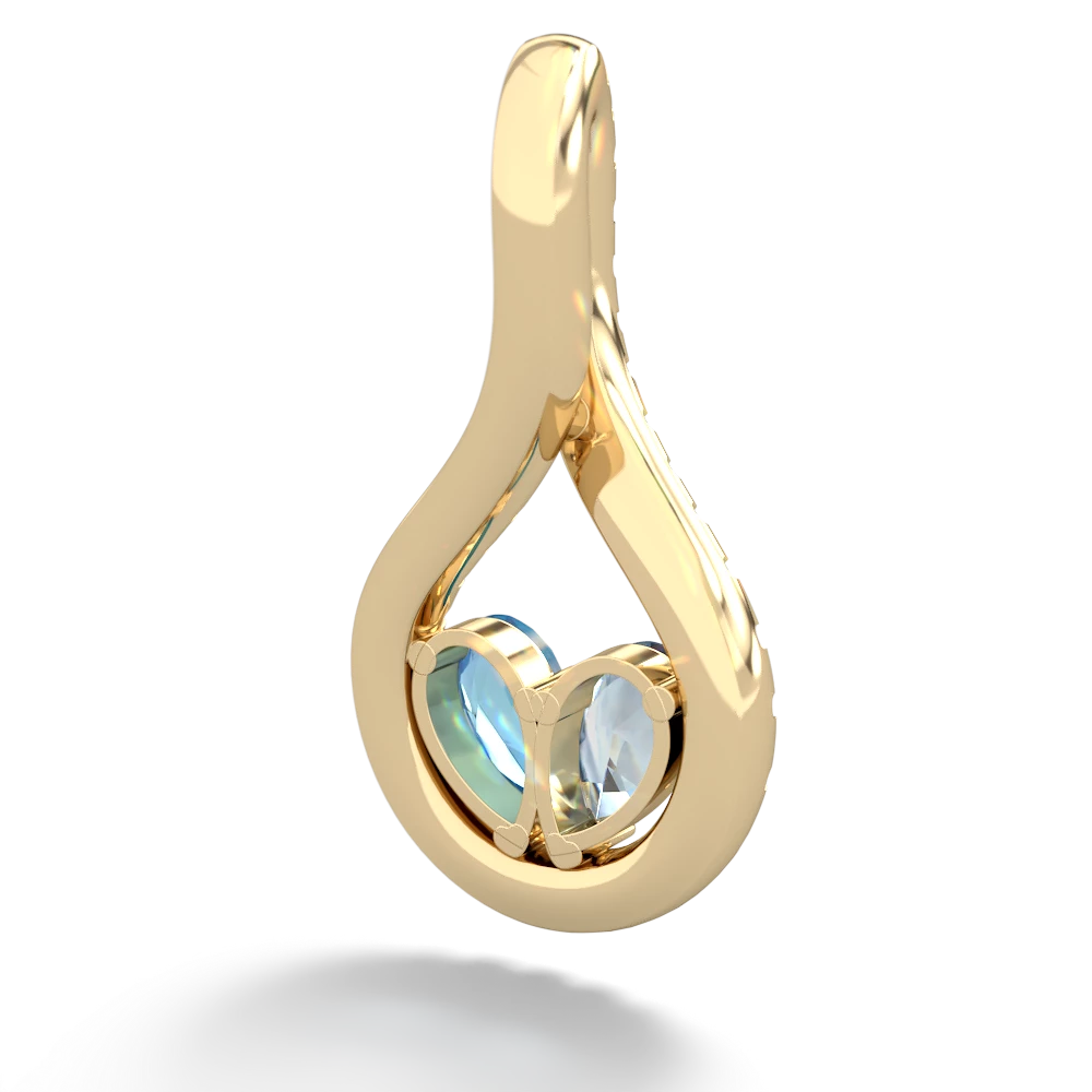 Aquamarine Pave Twist 'One Heart' 14K Yellow Gold pendant P5360