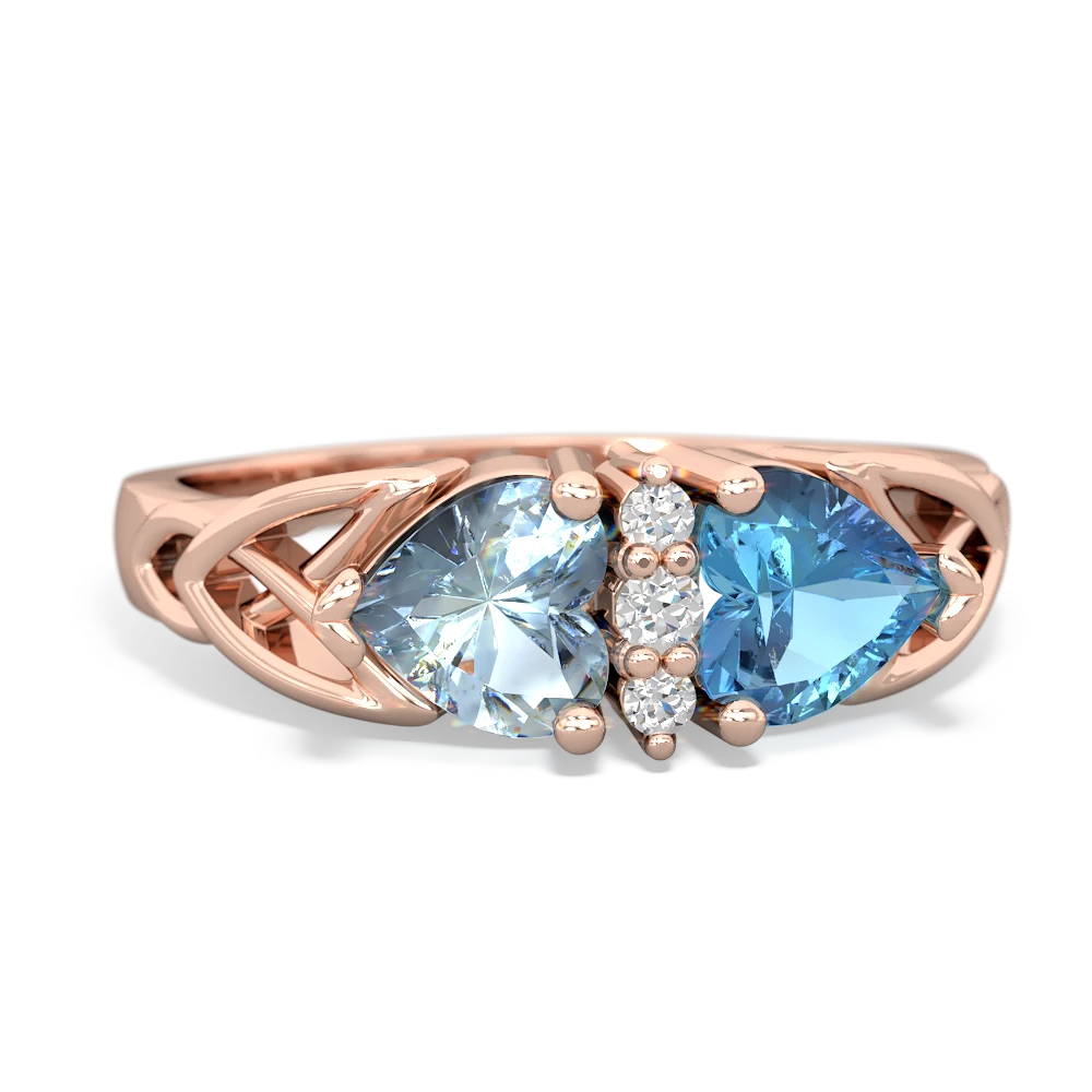 Aquamarine Celtic Knot Double Heart 14K Rose Gold ring R5040