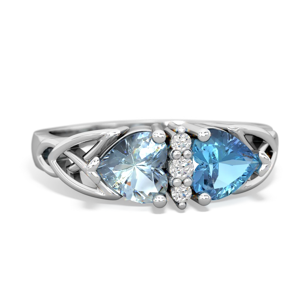 Aquamarine Celtic Knot Double Heart 14K White Gold ring R5040