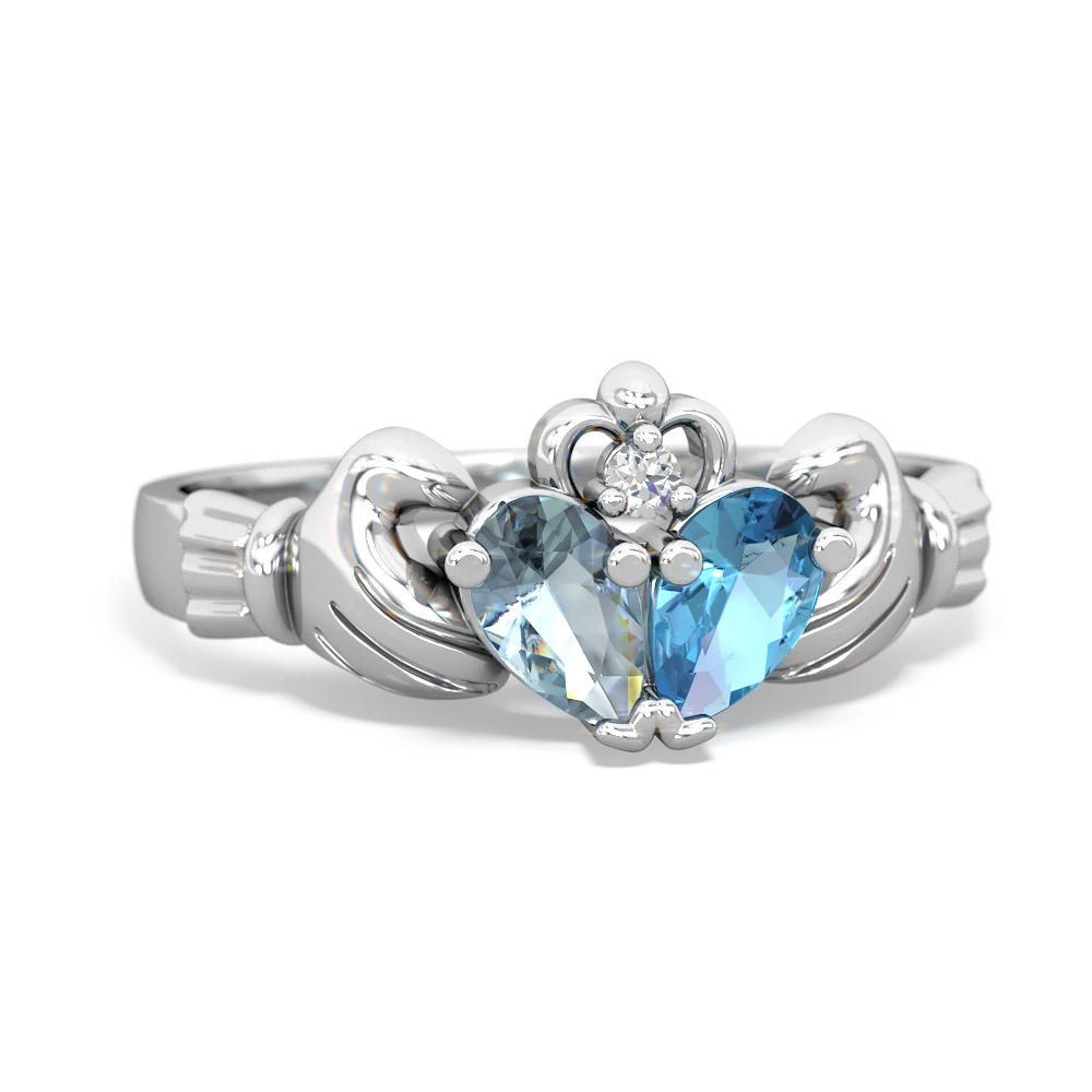 Aquamarine 'Our Heart' Claddagh 14K White Gold ring R2388