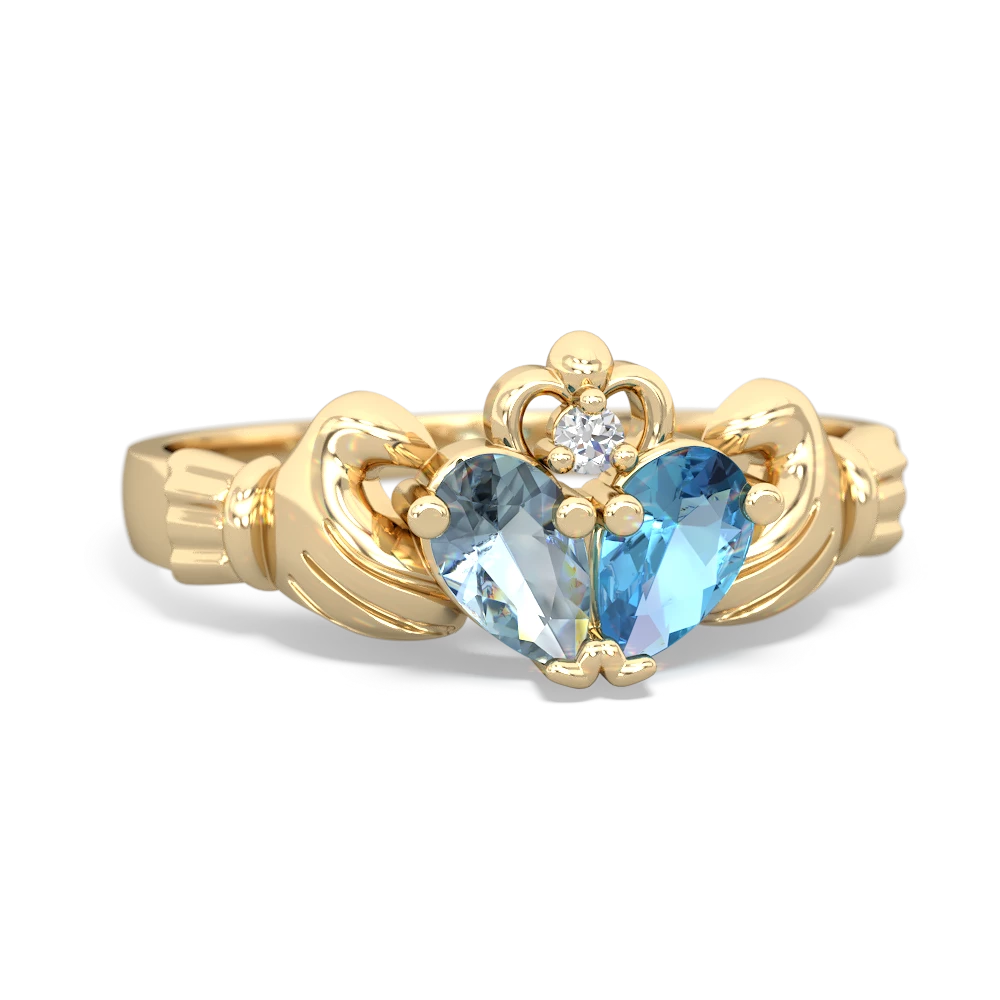 Aquamarine 'Our Heart' Claddagh 14K Yellow Gold ring R2388