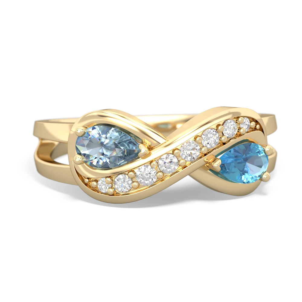 Aquamarine Diamond Infinity 14K Yellow Gold ring R5390