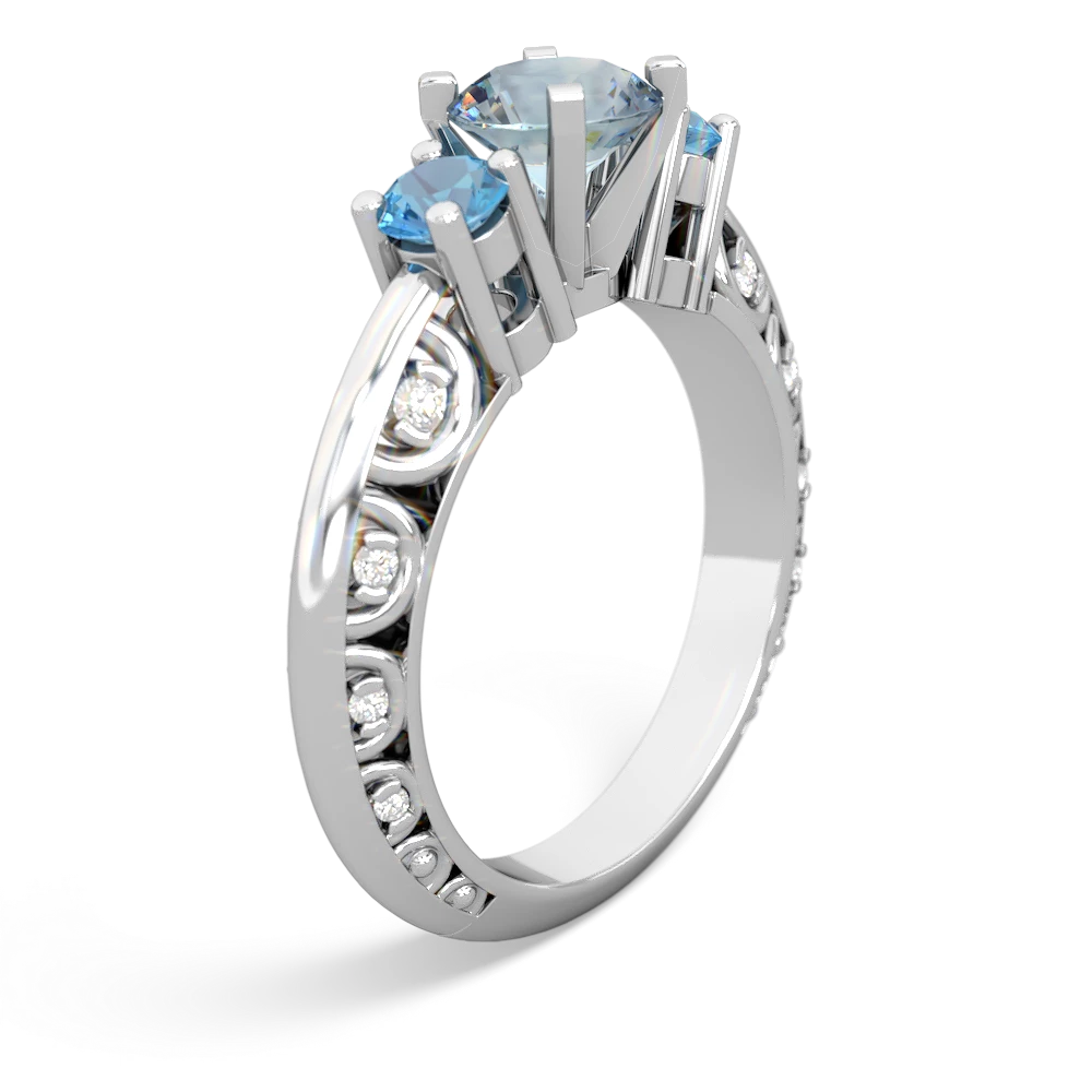 Aquamarine Art Deco Eternal Embrace Engagement 14K White Gold ring C2003