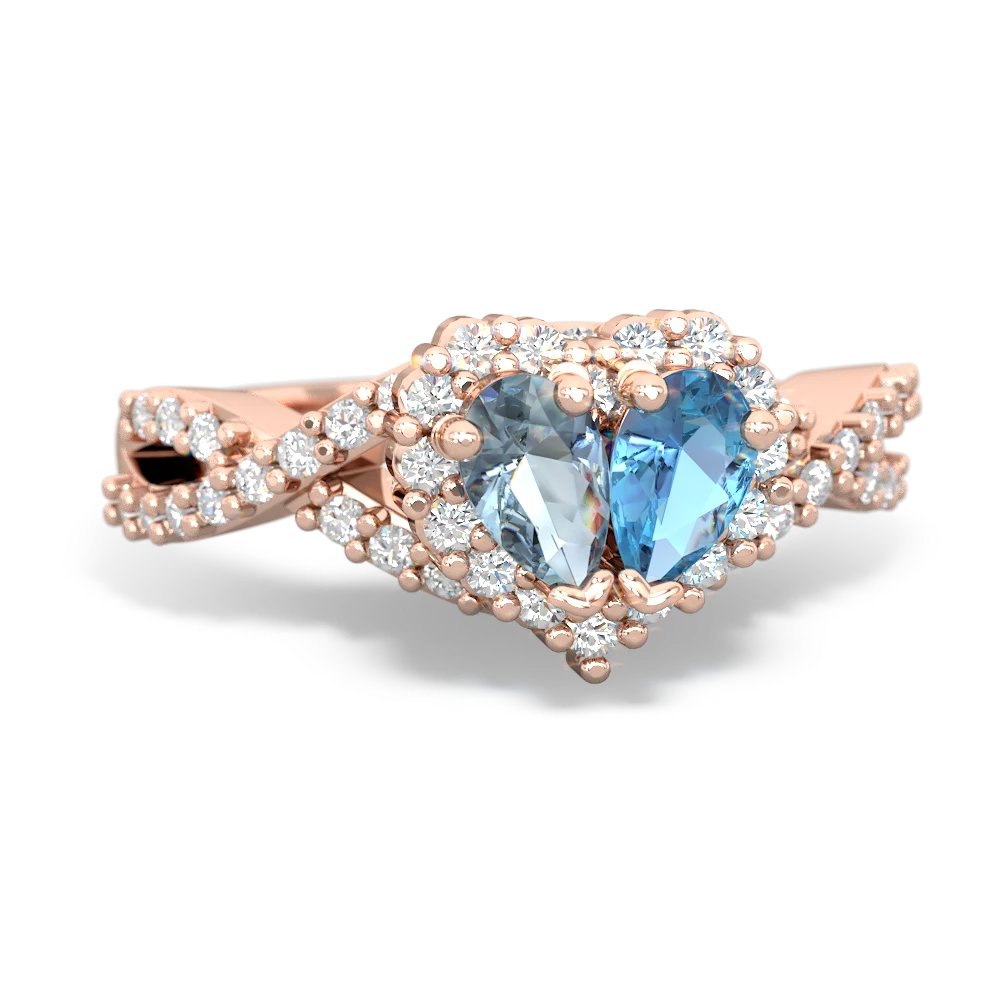 Aquamarine Diamond Twist 'One Heart' 14K Rose Gold ring R2640HRT