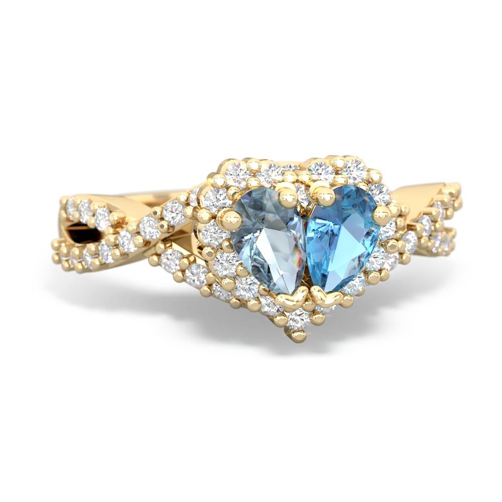 Aquamarine Diamond Twist 'One Heart' 14K Yellow Gold ring R2640HRT