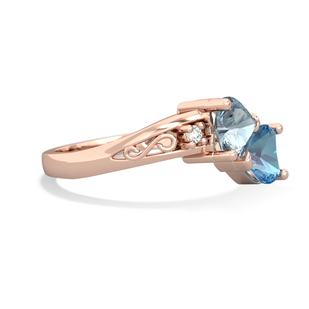 Aquamarine Snuggling Hearts 14K Rose Gold ring R2178