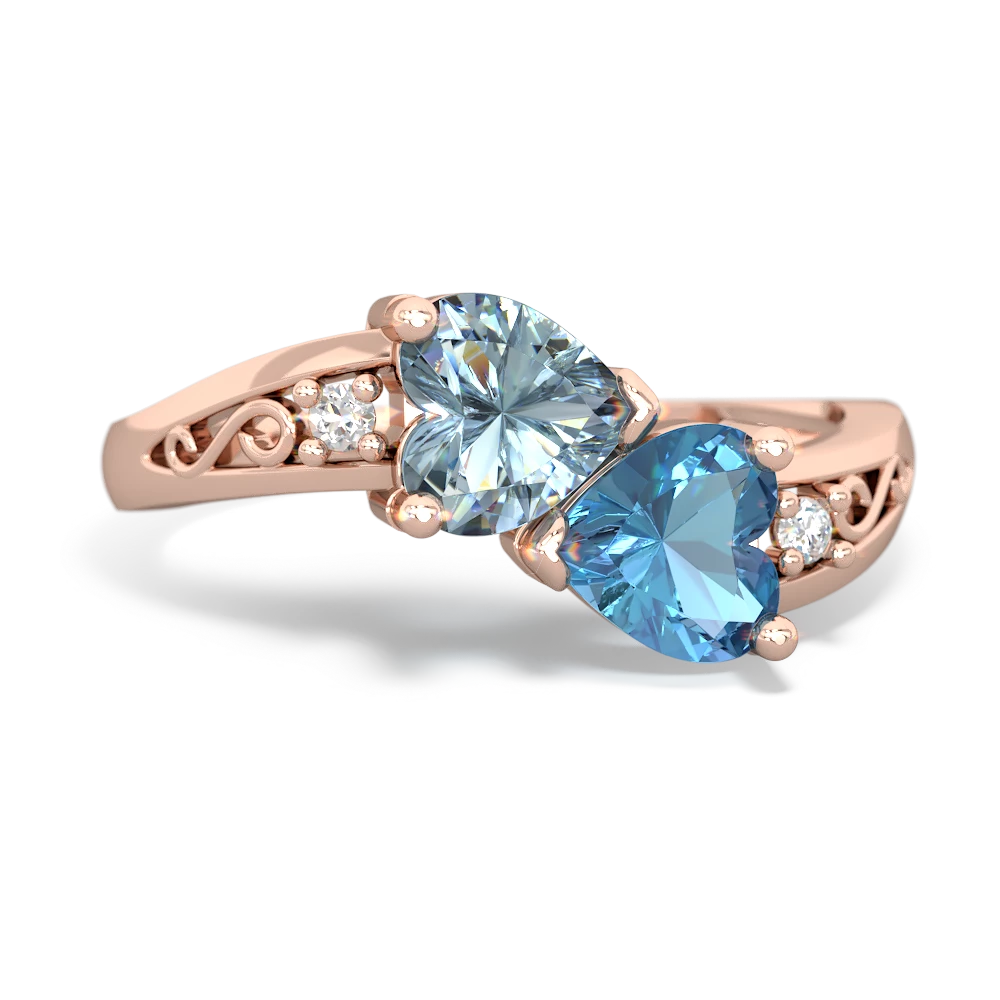 Aquamarine Snuggling Hearts 14K Rose Gold ring R2178