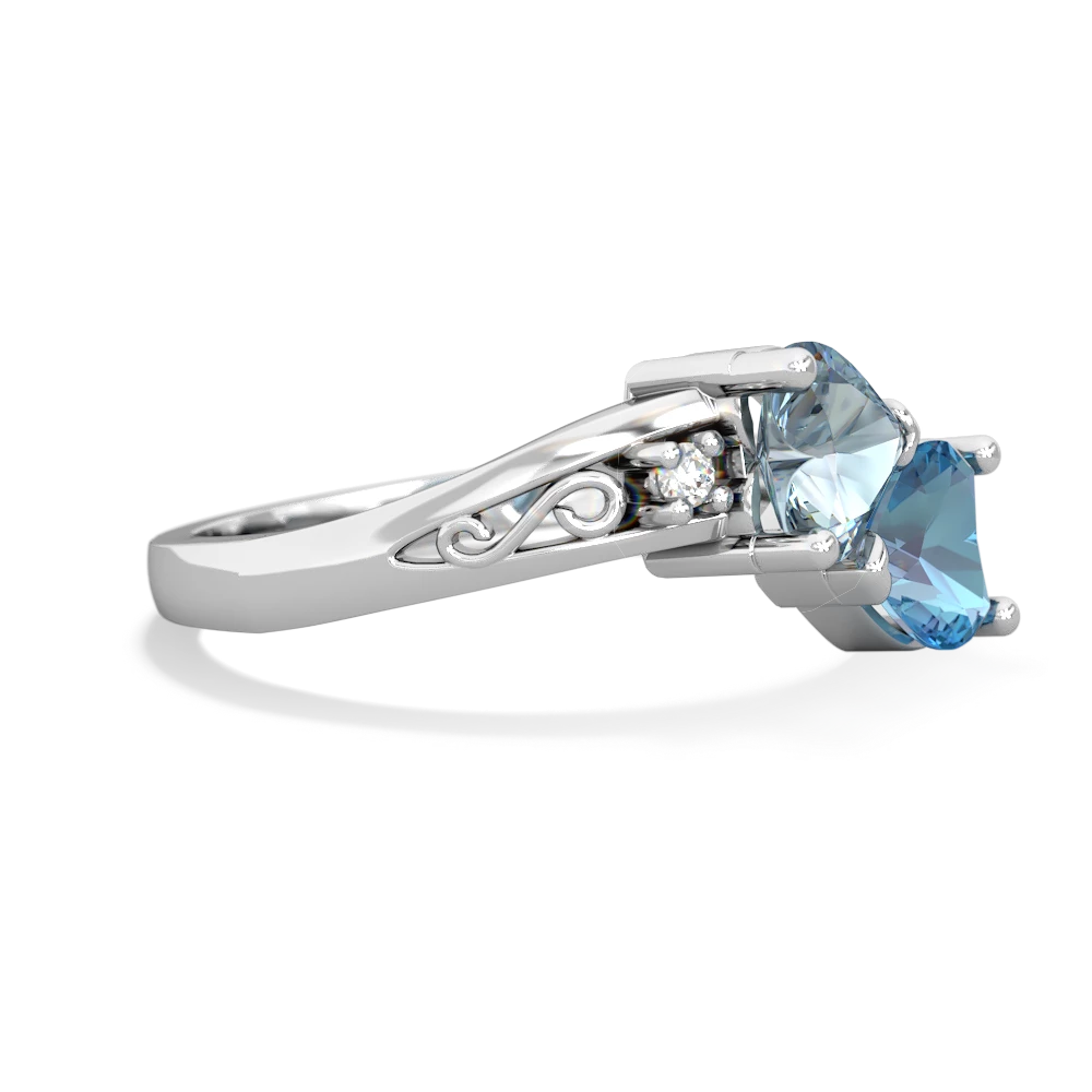 Aquamarine Snuggling Hearts 14K White Gold ring R2178