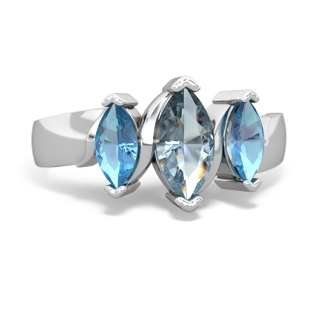 Aquamarine Three Peeks 14K White Gold ring R2433