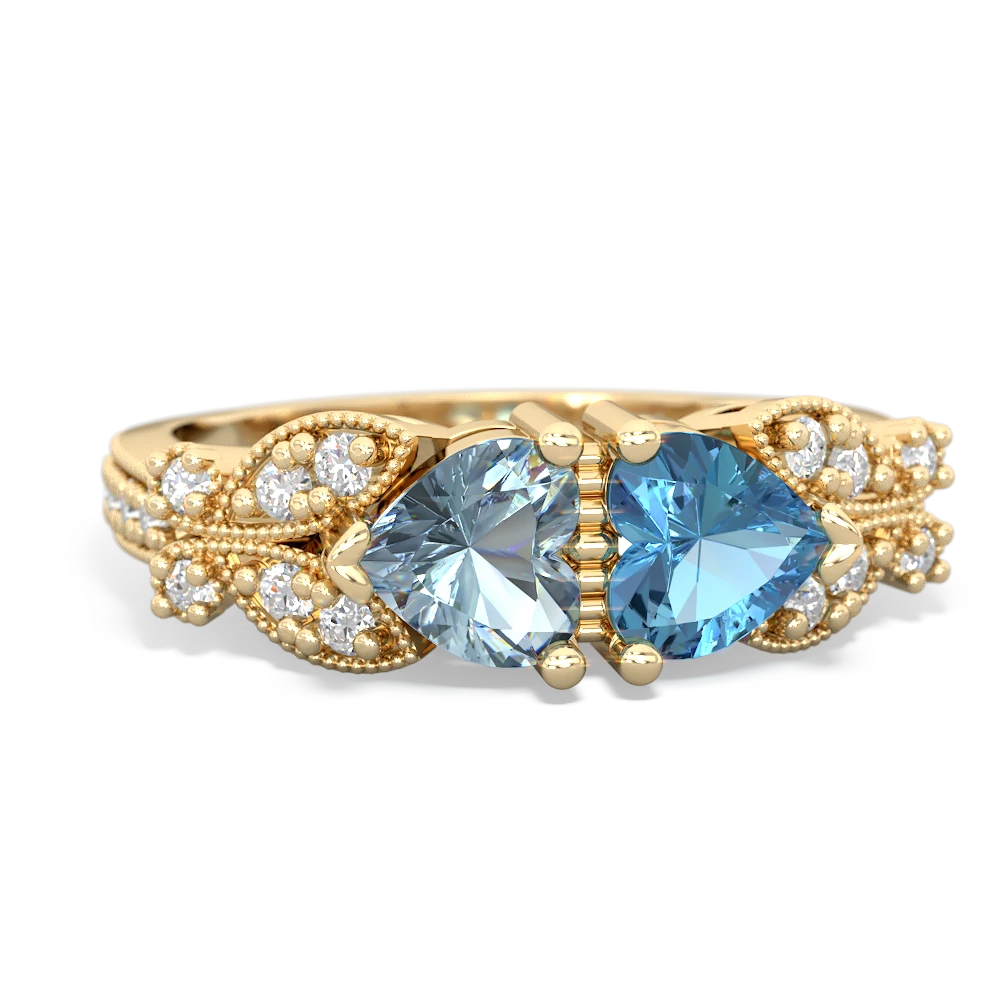 Aquamarine Diamond Butterflies 14K Yellow Gold ring R5601