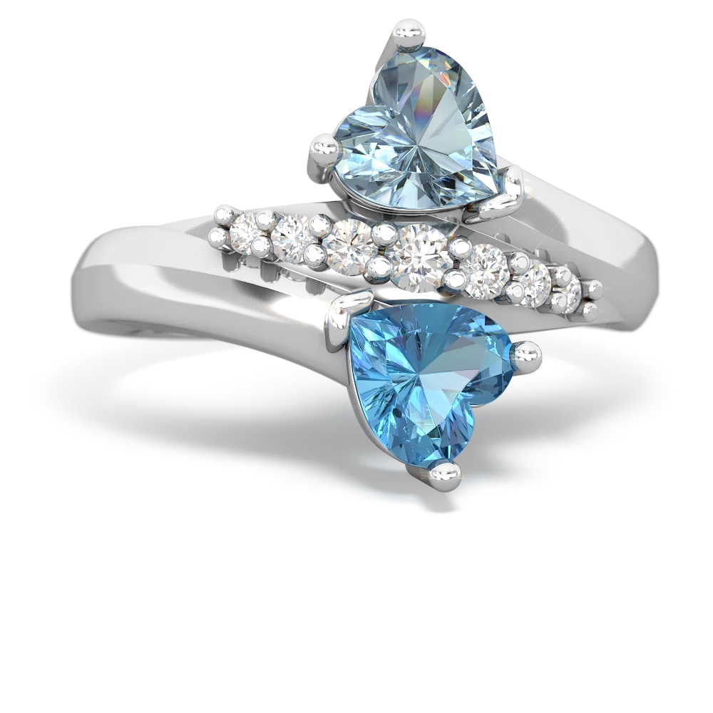 Aquamarine Heart To Heart 14K White Gold ring R2064