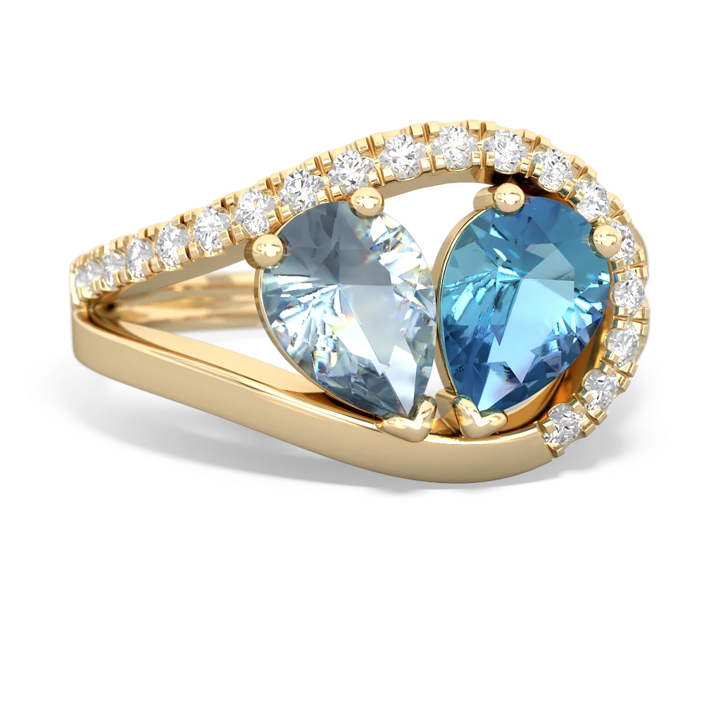 Aquamarine Nestled Heart Keepsake 14K Yellow Gold ring R5650