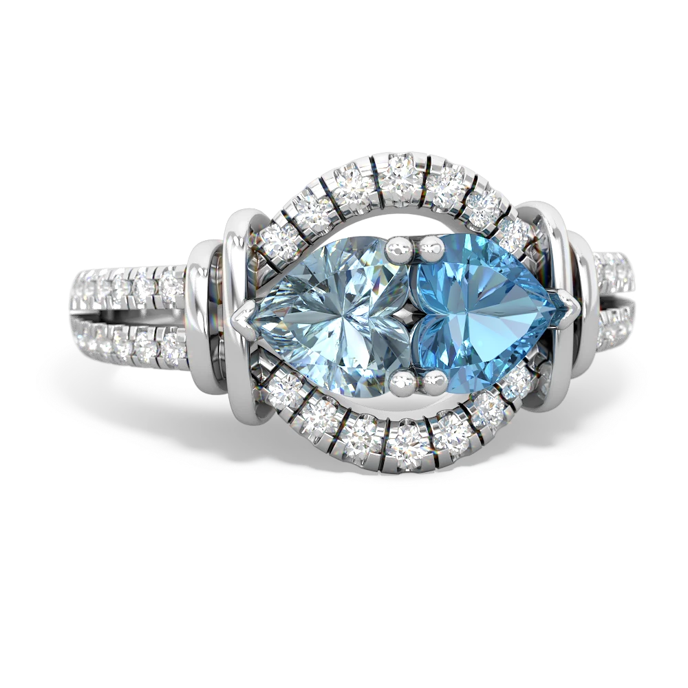 Aquamarine Art-Deco Keepsake 14K White Gold ring R5630