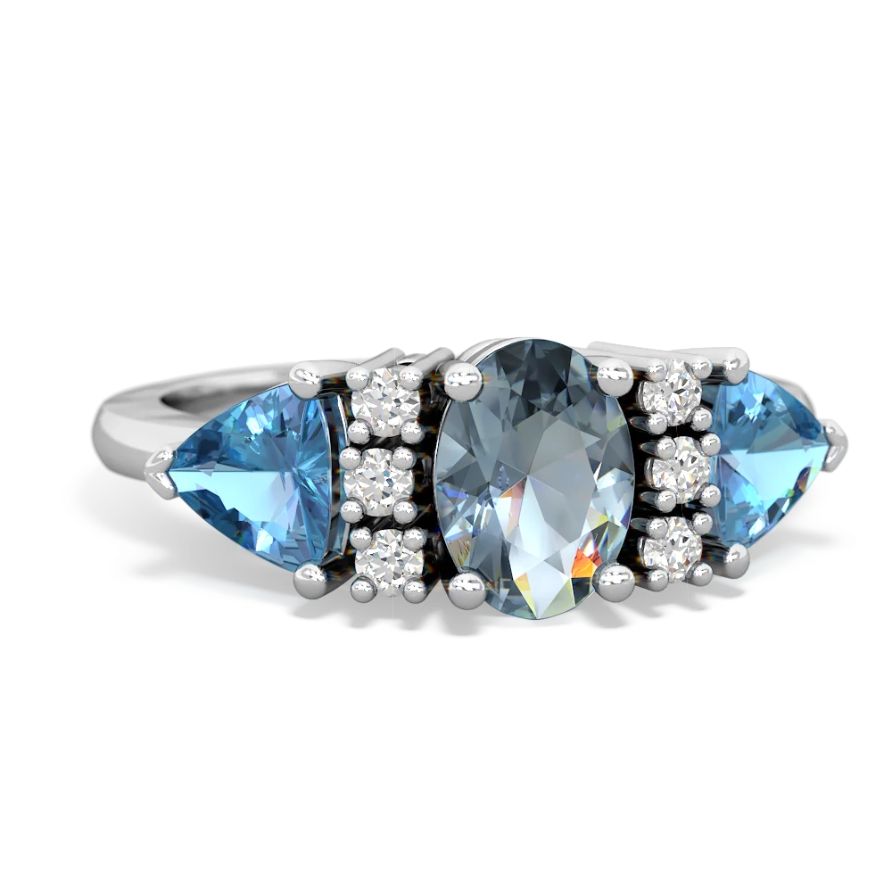 Aquamarine Antique Style Three Stone 14K White Gold ring R2186