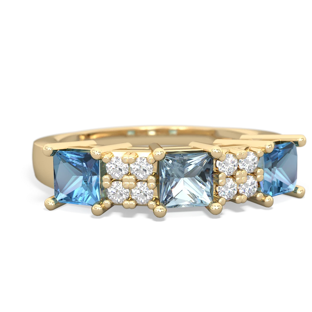 Aquamarine Three Stone Diamond Cluster 14K Yellow Gold ring R2592