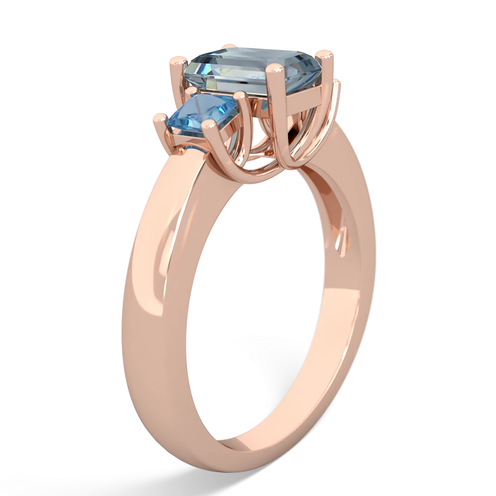 Aquamarine Three Stone Emerald-Cut Trellis 14K Rose Gold ring R4021