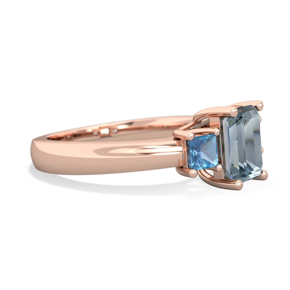 Aquamarine Three Stone Emerald-Cut Trellis 14K Rose Gold ring R4021