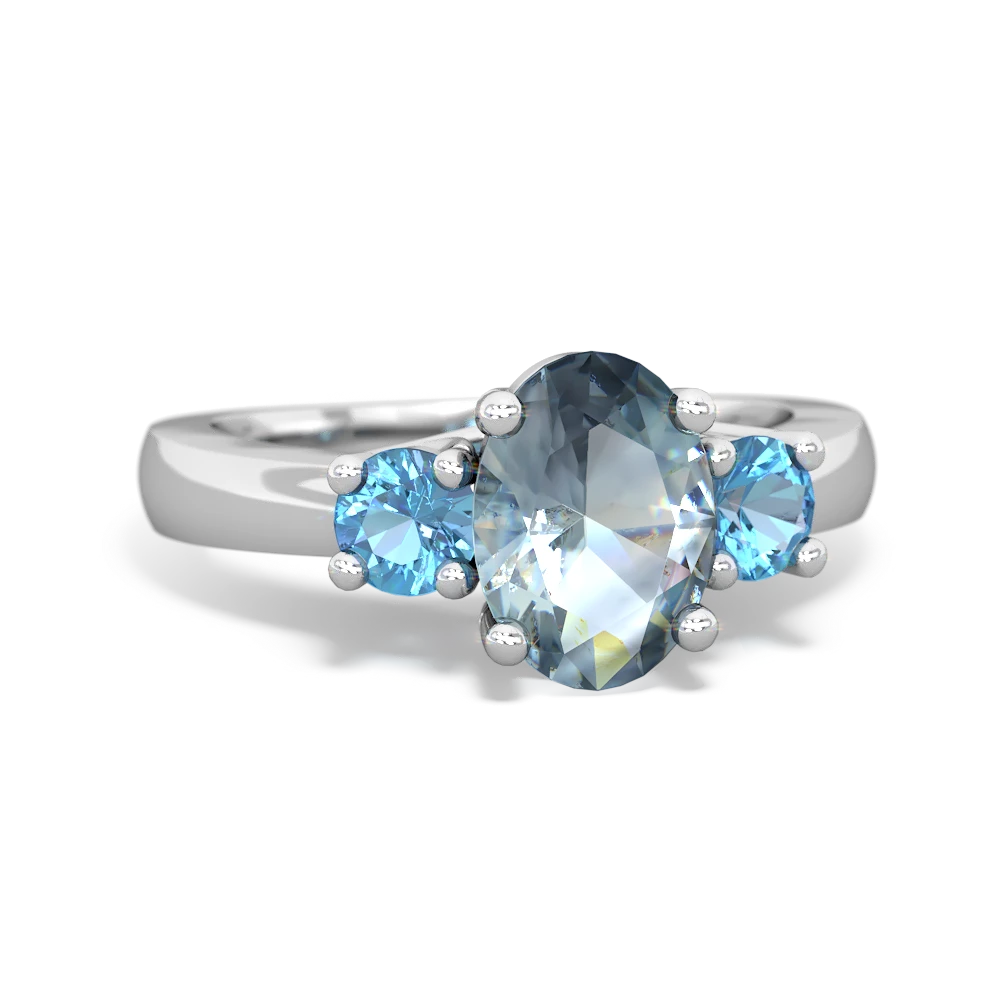 Aquamarine Three Stone Oval Trellis 14K White Gold ring R4024