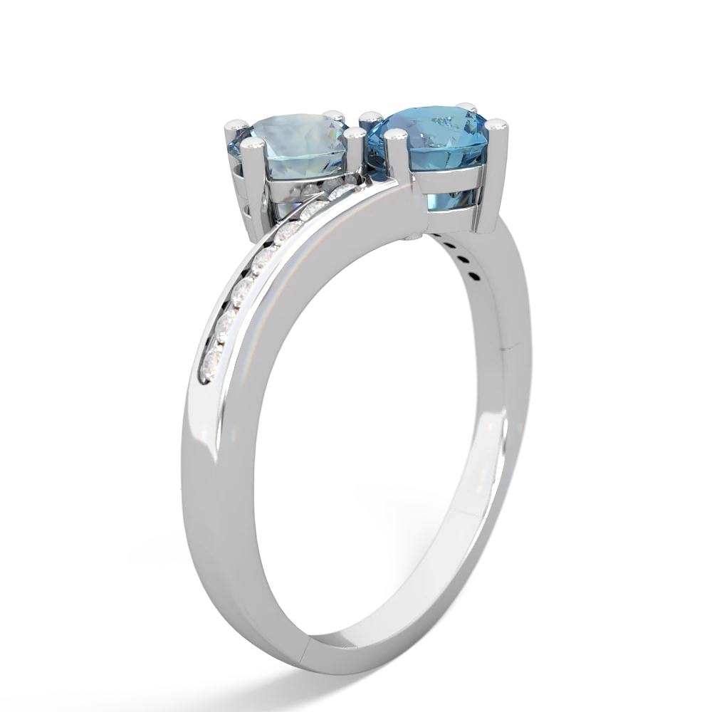 Aquamarine Channel Set Two Stone 14K White Gold ring R5303