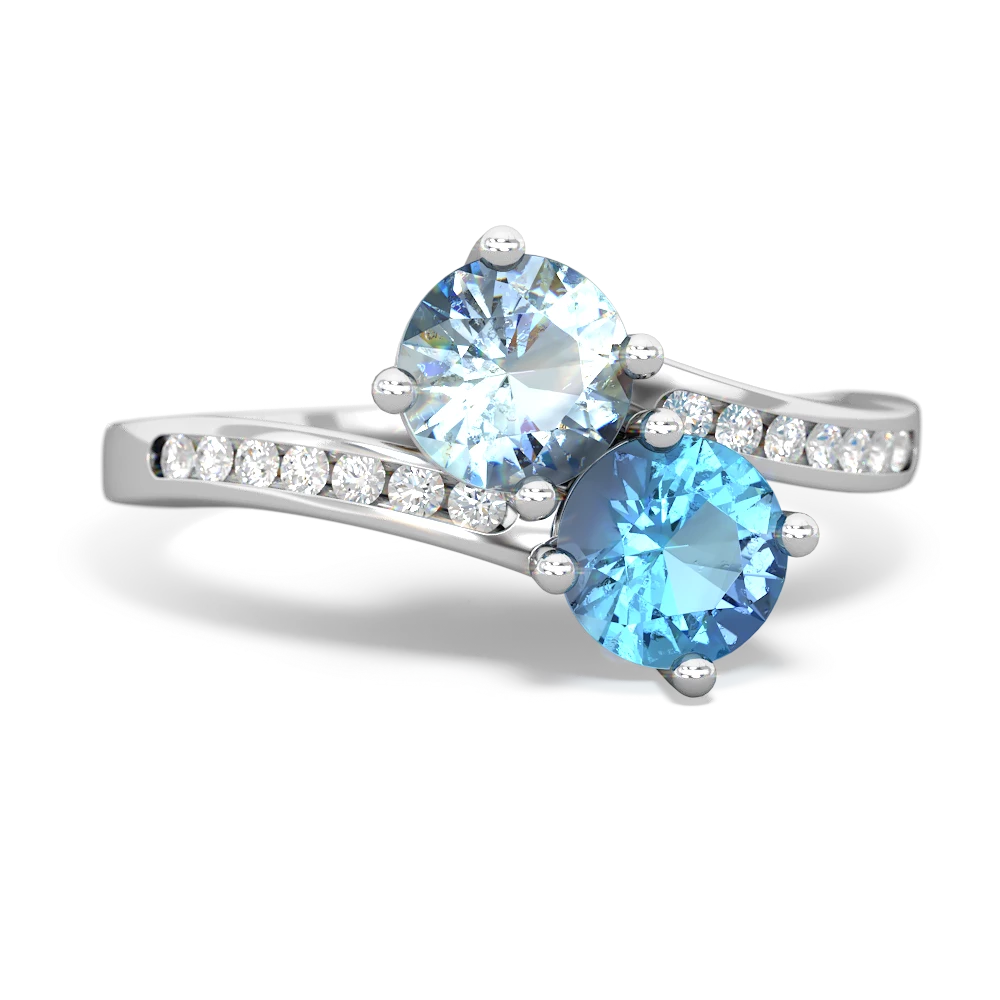 Aquamarine Channel Set Two Stone 14K White Gold ring R5303