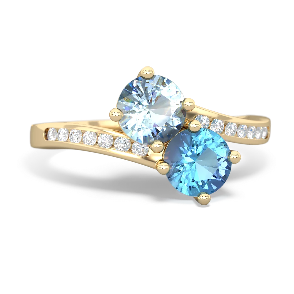 Aquamarine Channel Set Two Stone 14K Yellow Gold ring R5303