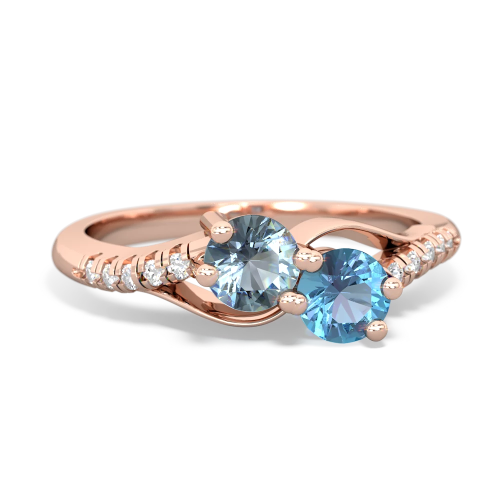 Aquamarine Infinity Pave Two Stone 14K Rose Gold ring R5285