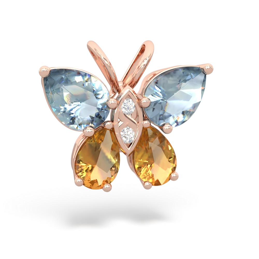 Aquamarine Butterfly 14K Rose Gold pendant P2215