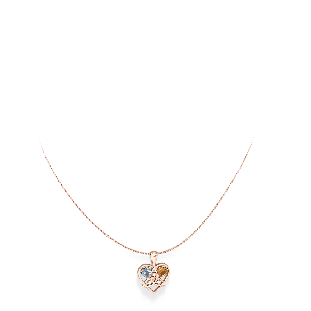 Aquamarine Celtic Trinity Heart 14K Rose Gold pendant P5331