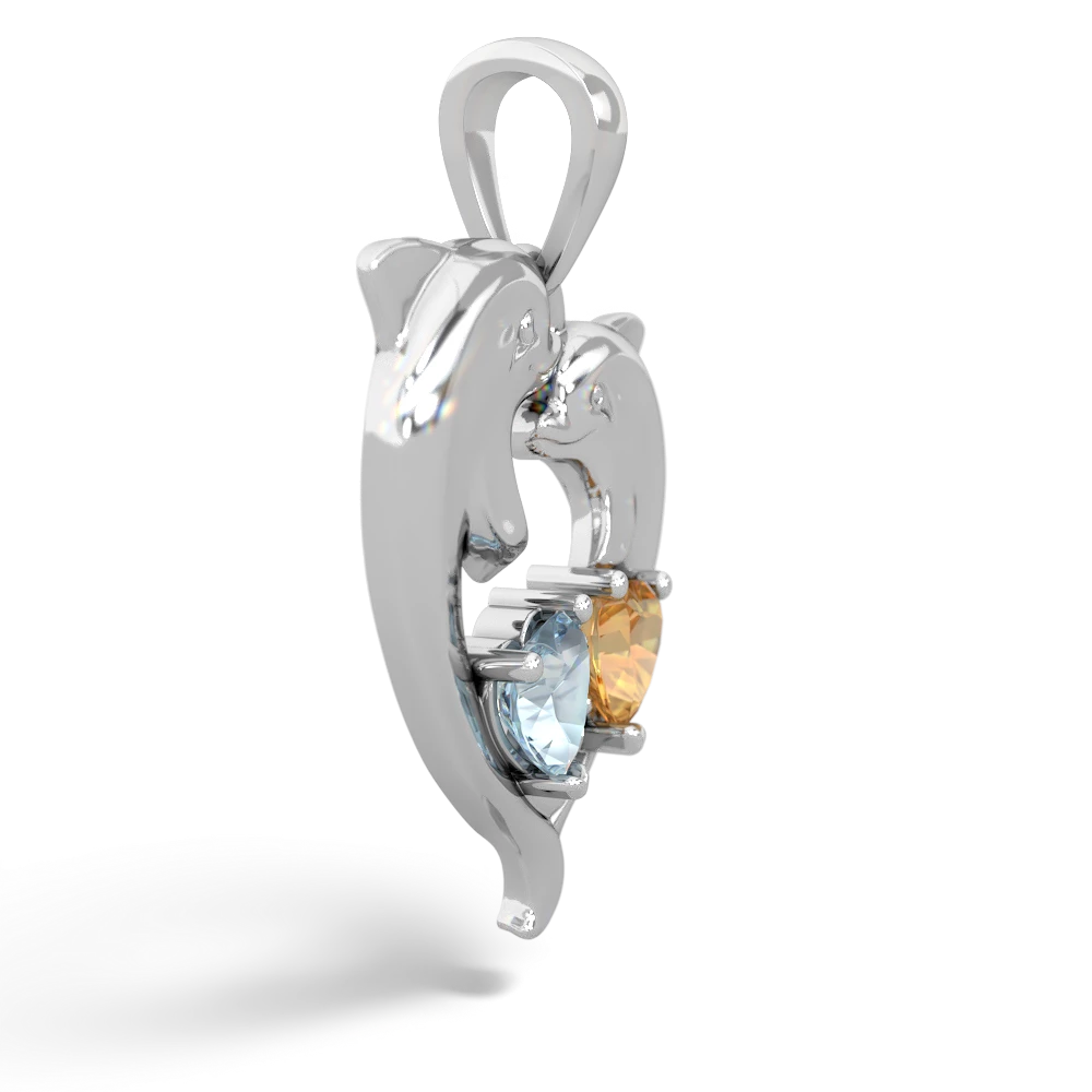 Aquamarine Dolphin Heart 14K White Gold pendant P5820