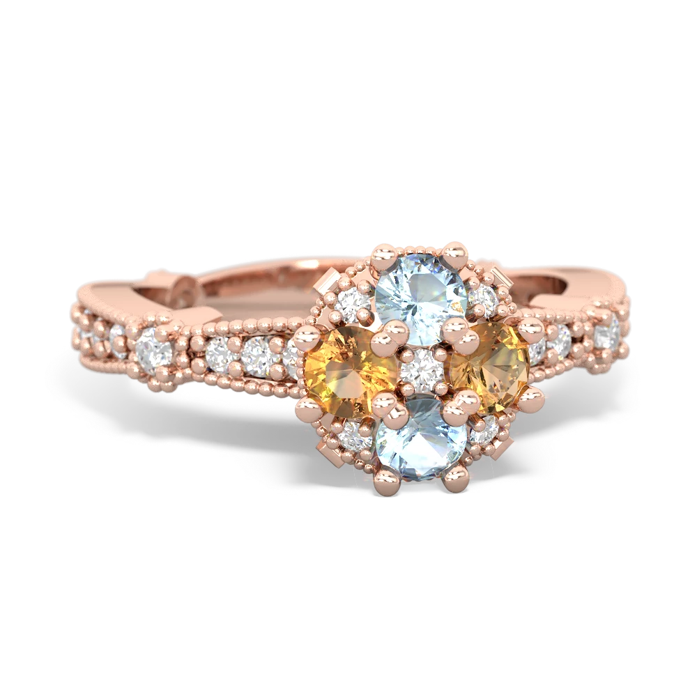 Aquamarine Sparkling Tiara Cluster 14K Rose Gold ring R26293RD