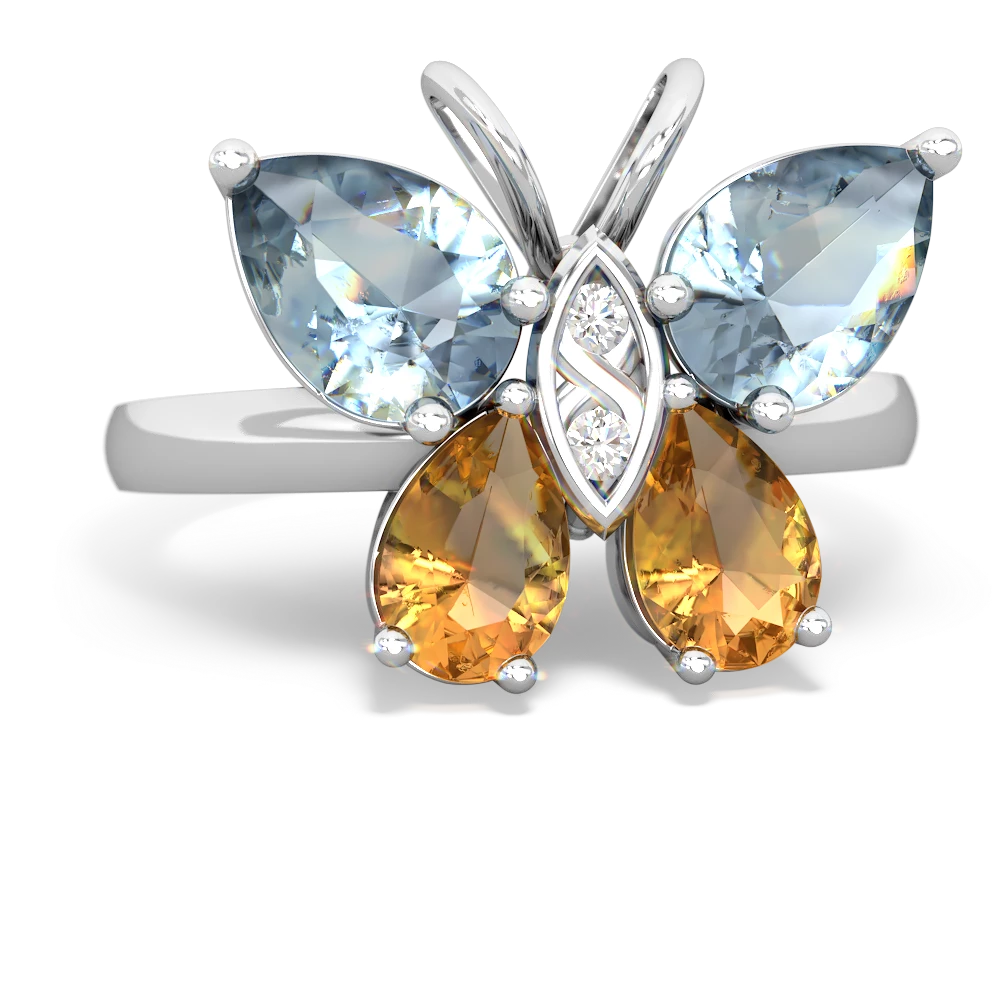 Aquamarine Butterfly 14K White Gold ring R2215