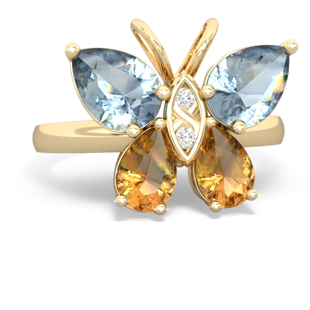 Aquamarine Butterfly 14K Yellow Gold ring R2215