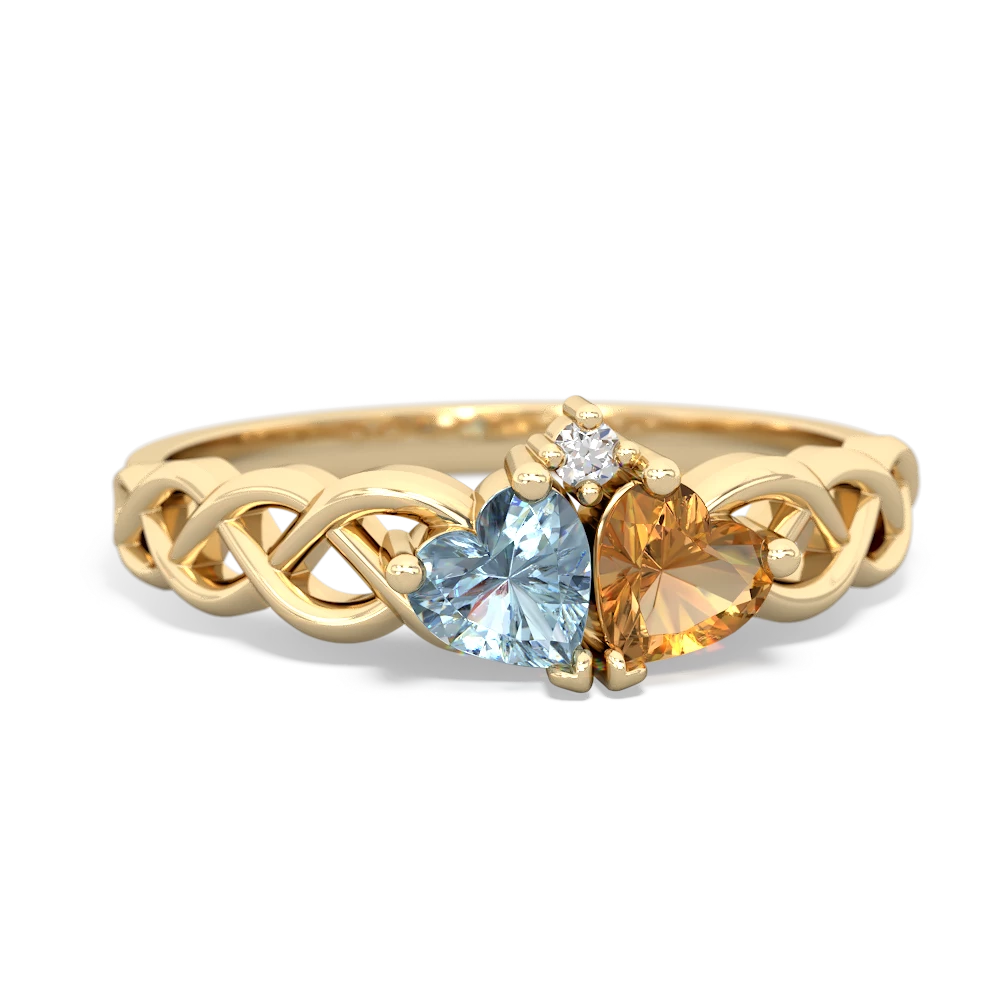 Aquamarine Heart To Heart Braid 14K Yellow Gold ring R5870