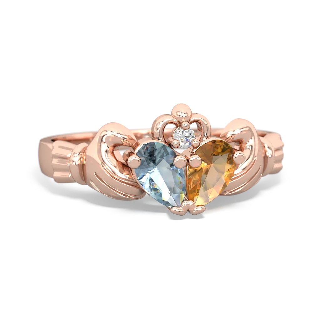 Aquamarine 'Our Heart' Claddagh 14K Rose Gold ring R2388