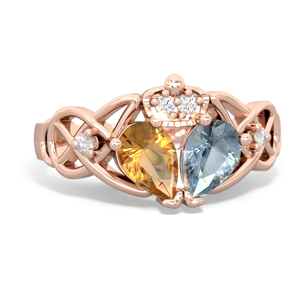 Aquamarine 'One Heart' Celtic Knot Claddagh 14K Rose Gold ring R5322