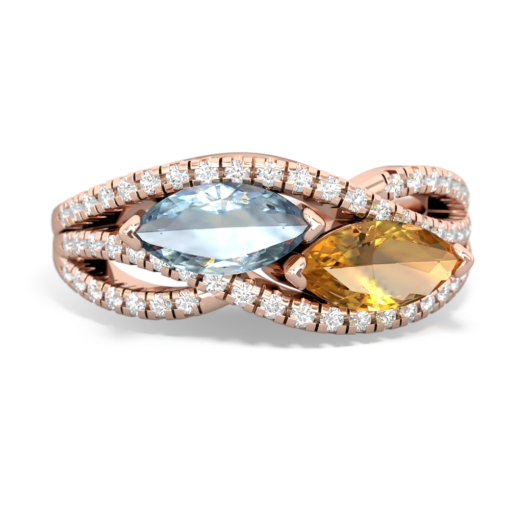 Aquamarine Diamond Rivers 14K Rose Gold ring R3070